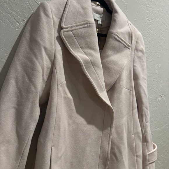 REISS Petite Relaxed Wool Blend Mid Length Neutral Belted Coat Size 12 NWT - Picture 13 of 14